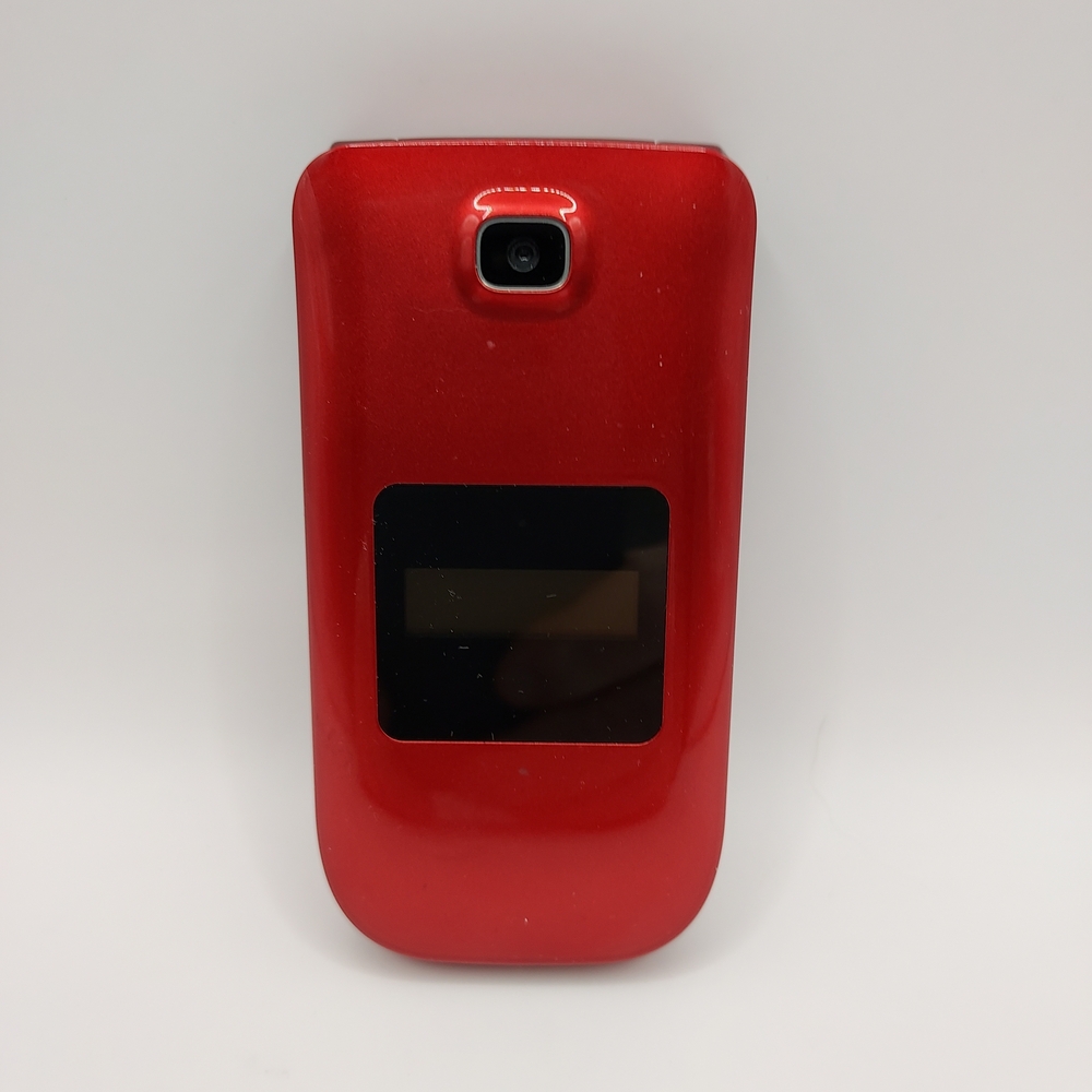 Red Flip-Style Cell Phone with Camera Lens
